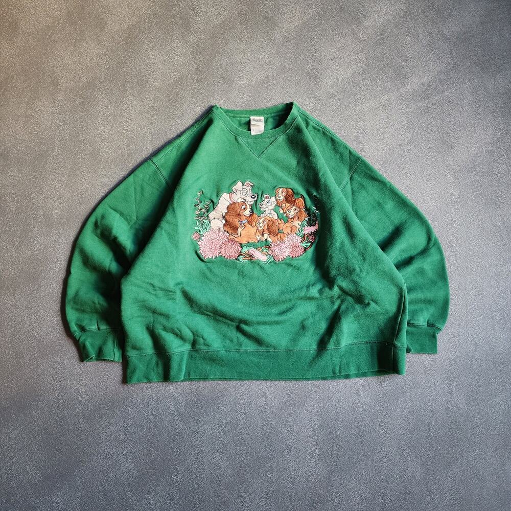 Vintage 90's Disney Lady and the Tramp Green Pullover Sweatshirt XL
